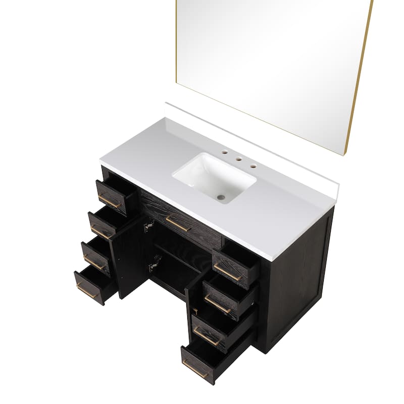Abbey 48 in W x 22 in D Black Oak Single Bath Vanity, Cultured Marble Top, and 46 in Mirror