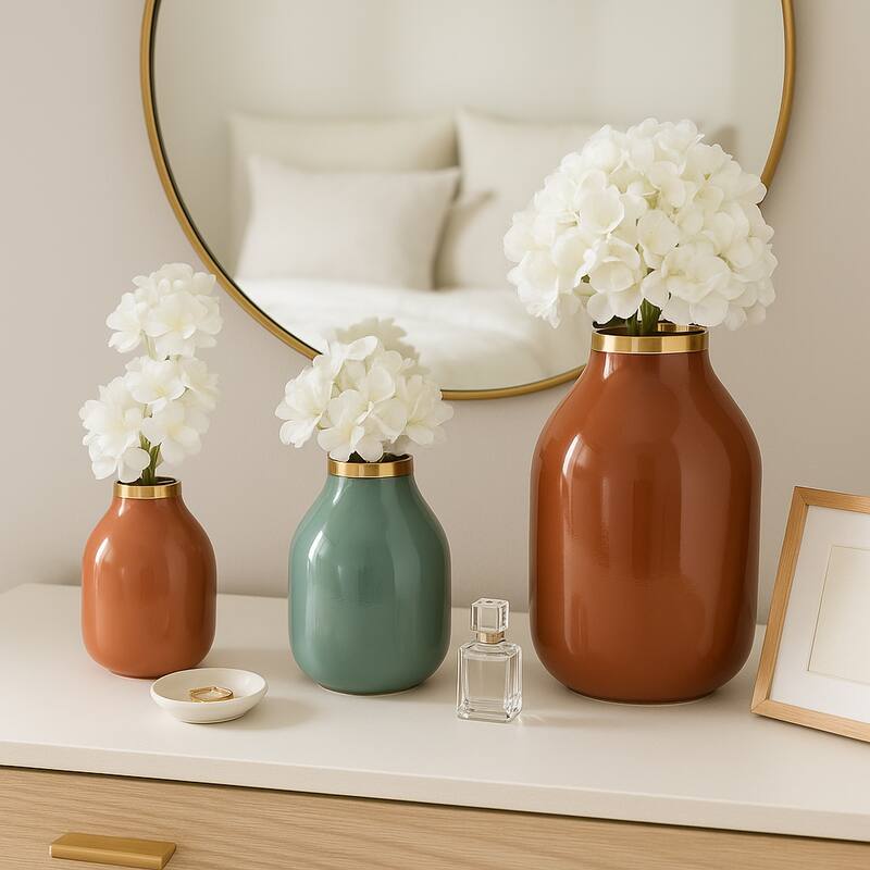 Metal Bottle Vases Set of 3 - Red/Orange, 7/9/12 in.