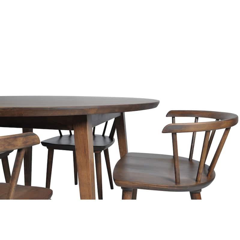 Elanor 5-Piece Mid-Century Modern Dining Set with 4 Solid Wood Dining Chairs in Brown