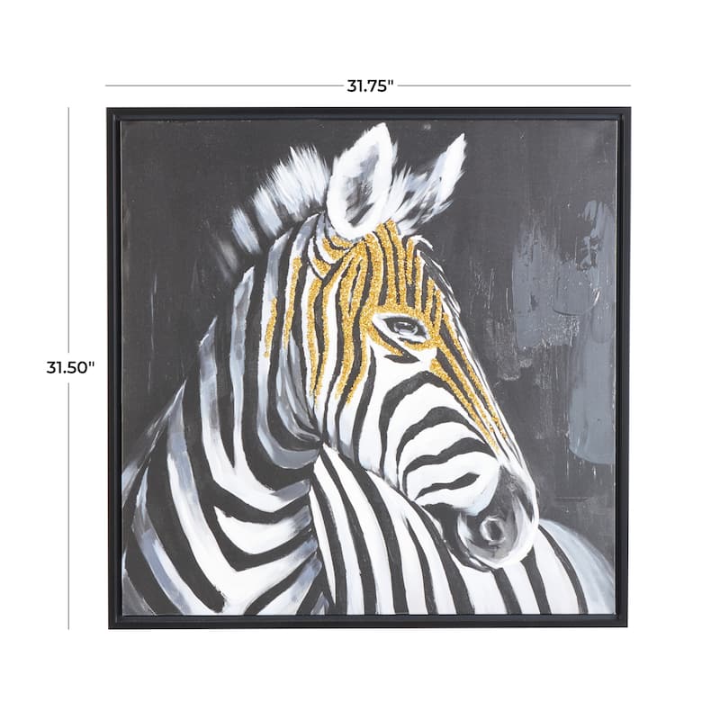 Canvas Zebra Framed Wall Art with Gold Foil Accents - Black - Roche River Decor
