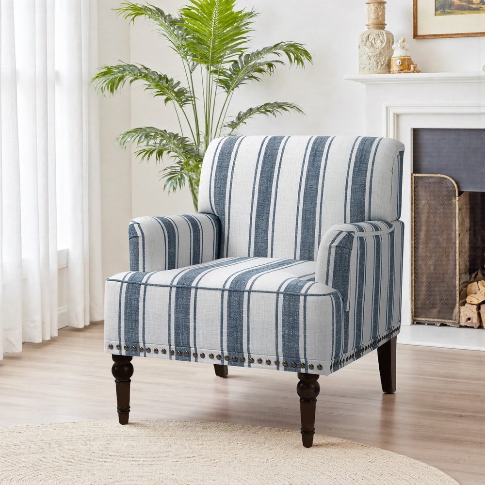 Linen Upholstered Armchair Nailhead Trim Accent Chair