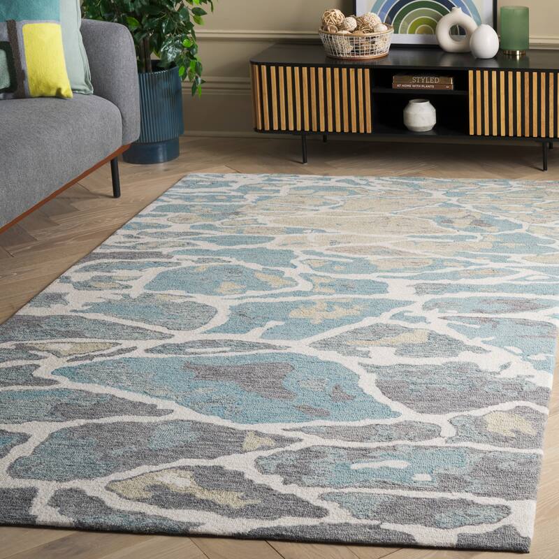 SAFAVIEH Handmade Abstract Perpetua Contemporary Wool Rug - 9' x 12' - Blue/Ivory