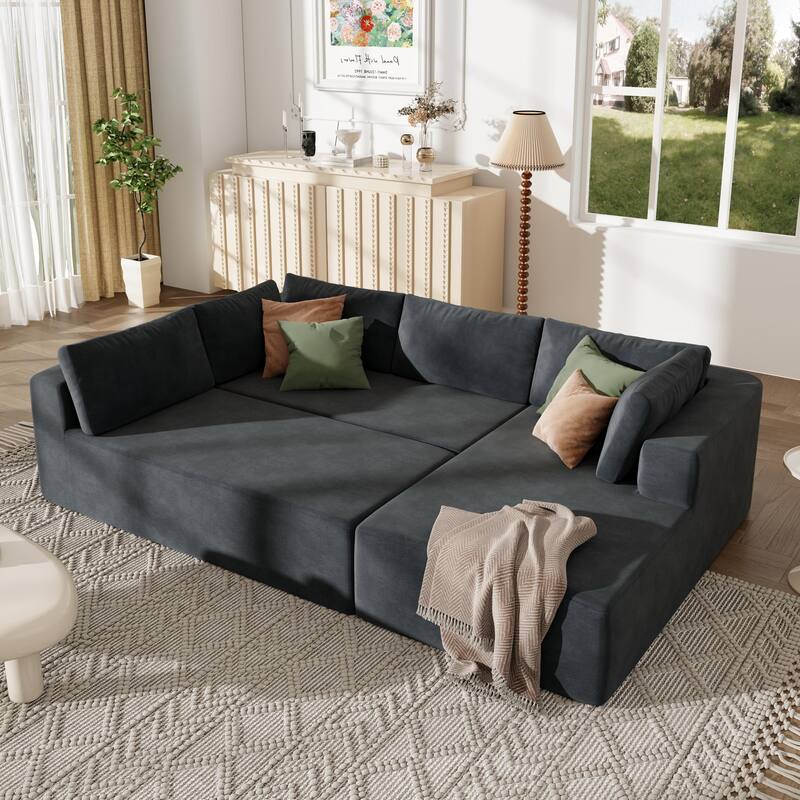 106.5'' U-Shaped 4 Seater Modular Sofa with 2 Chaise, Pillow, Anti-Wrinkle Chenille Fabric, High-Density Foam Comfort - Gray