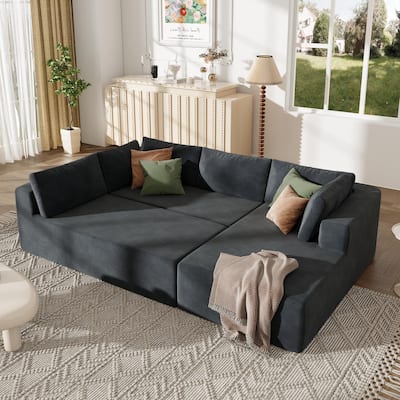 Grey 106.5'' U-Shaped 4-Seat Modular Sofa with 2 Chaise Lounges, Pillow, Anti-Wrinkle Chenille Fabric, and Comfort Foam