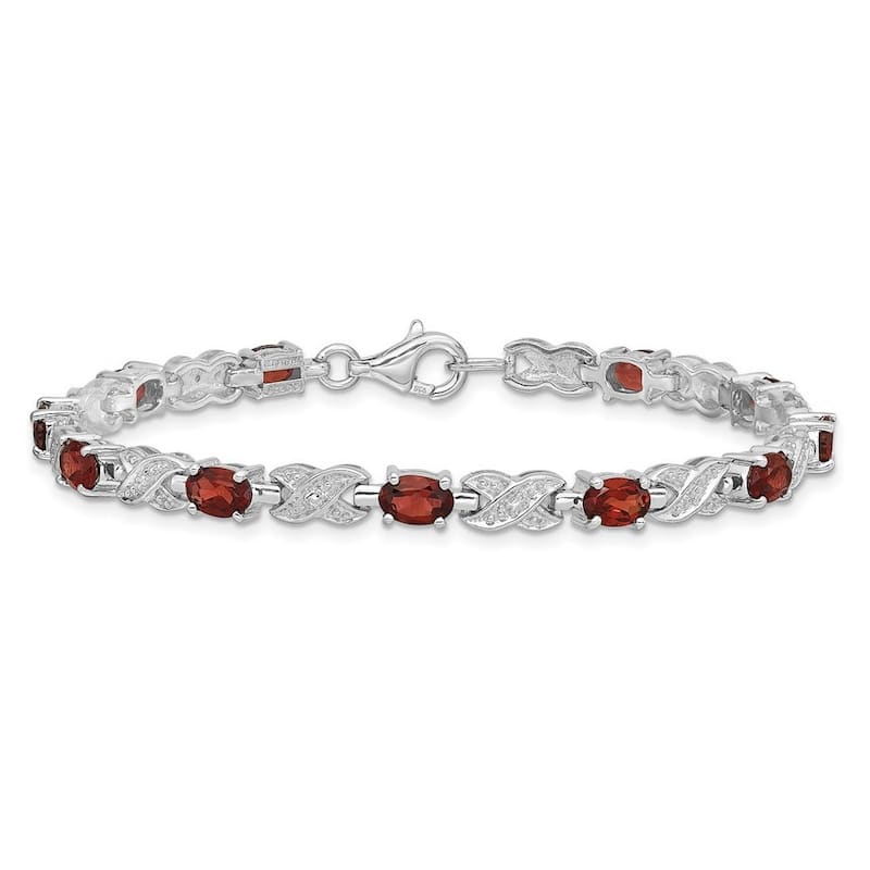 Curata 925 Sterling Silver 7" 5mm Genuine Gemstone and Diamond X Bracelet