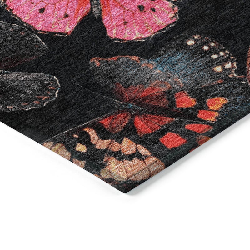 Machine Washable Indoor/Outdoor Butterflies Chantille Rug
