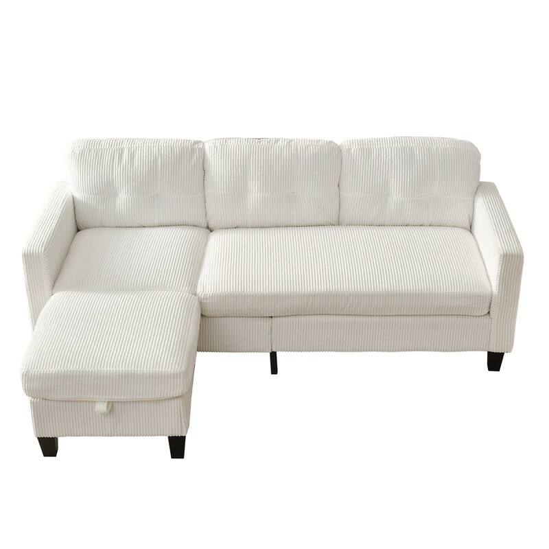 Mixoy 76'' L-Shaped Small Sofa Couch,3-Seater Corduroy Sectional Sofa with Storage Ottoman