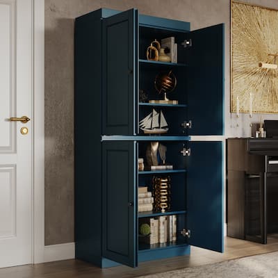 Palace Imports 100% Solid Wood 6-Shelf Bookcase with Solid Doors and Adjustable Shelves