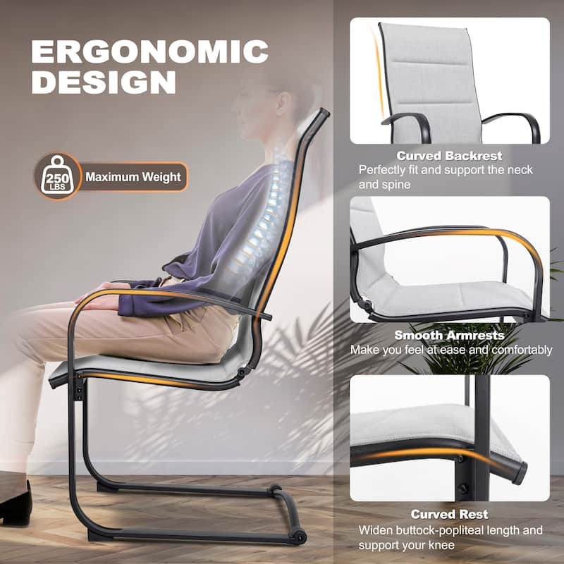 Textilene Patio Dining Chair Set of 2, Powder-coated Iron Fram