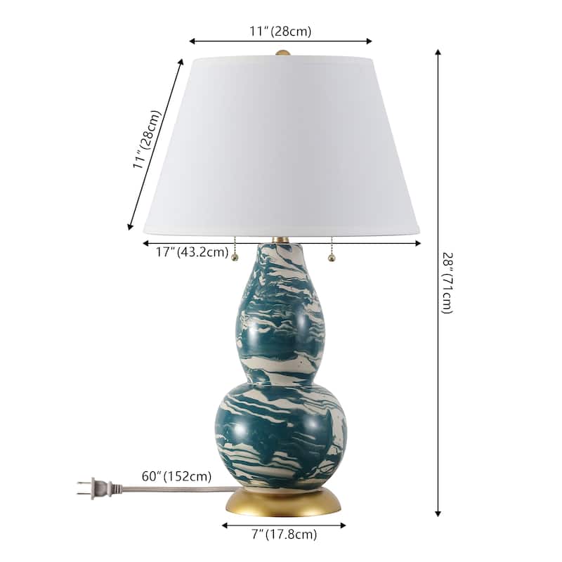 SAFAVIEH Lighting Sebrina 29-inch Navy And White Color Swirls Glass Table Lamp (Set of 2) - 17"x17"x28" - 17Wx17Dx28H