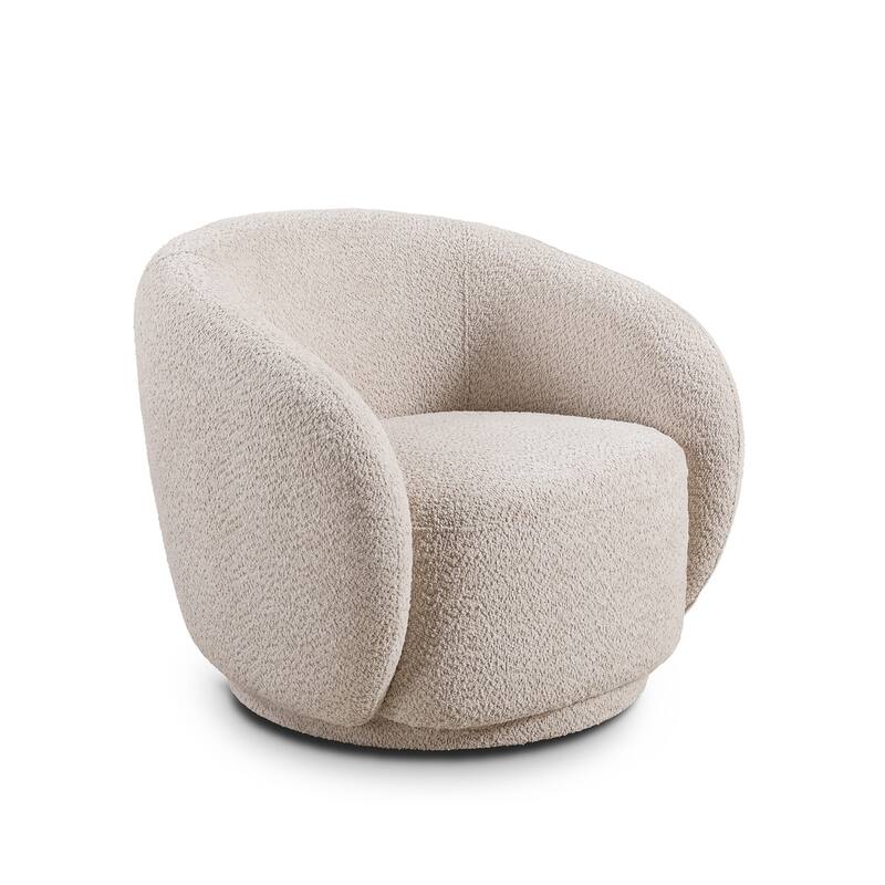 Boucle Fabric Swivel Accent Chairs (Set of 2) with Solid Wood Frames, 360° Swivel Base, and High-Density Foam Cushions