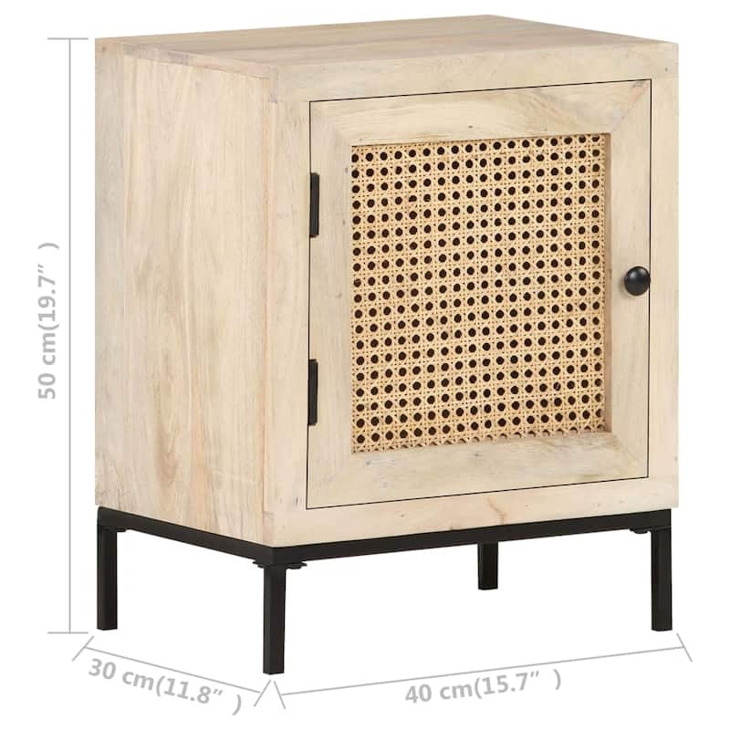 vidaXL Bedside Cabinet 15.7"x11.8"x19.7" Solid Mango Wood Natural Cane