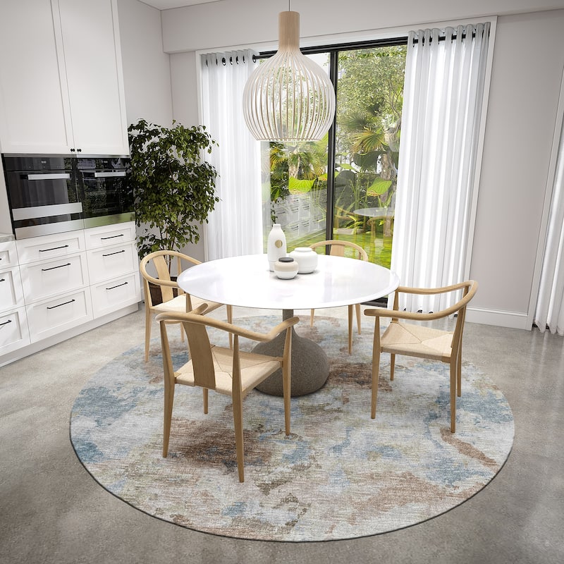 Indoor/ Outdoor Accord Modern Polyester Washable Rug New - 8' x 8' Round - Mocha Teal