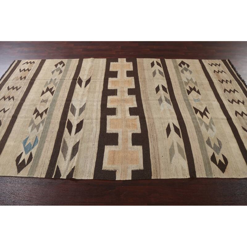 Natural Dye Kilim Geometric Tribal Oriental Area Rug Wool Flat-weave - 5'6" x 9'9"