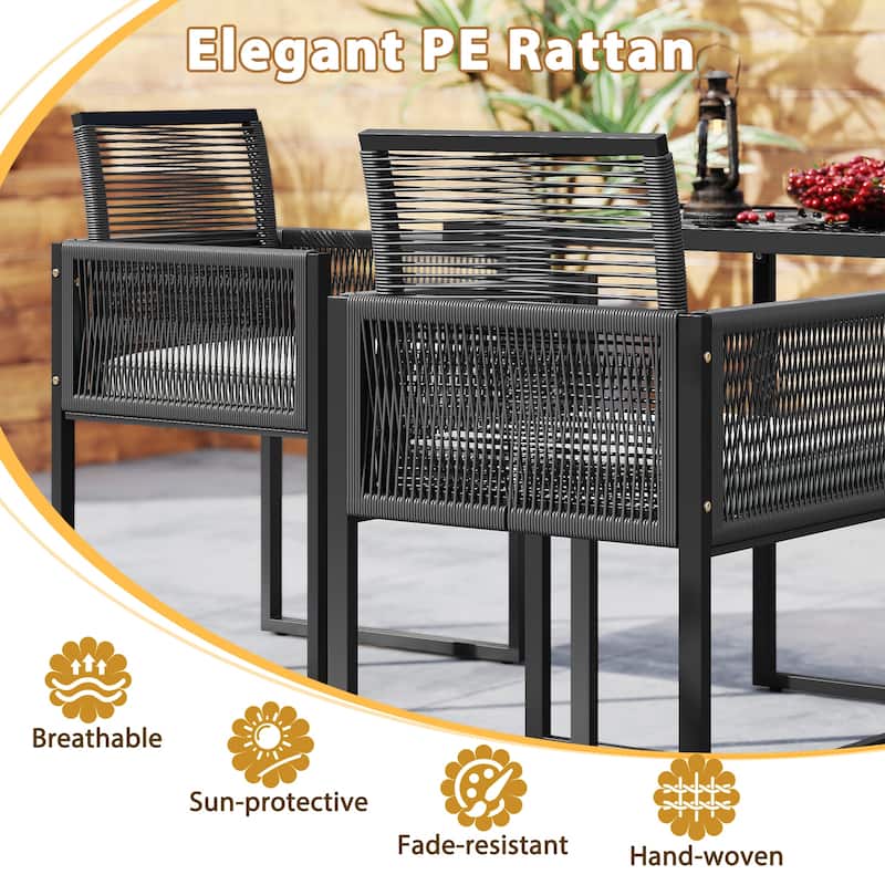 3 Piece Patio Set with Cushioned Chairs and Glass Top Coffee Table - 42.5" x 24" x 28.5"