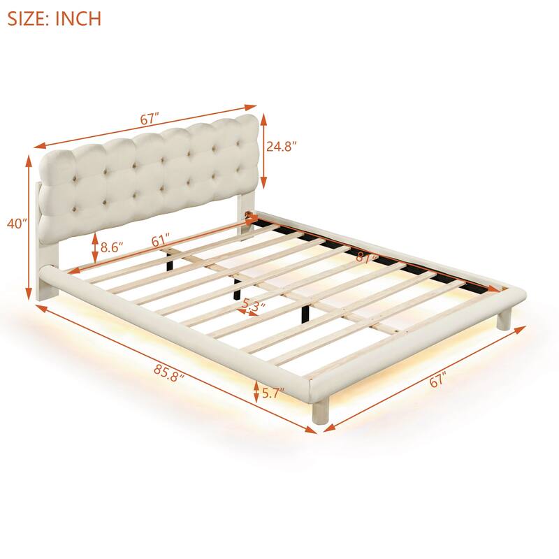 Velvet Platform Bed with LED Frame