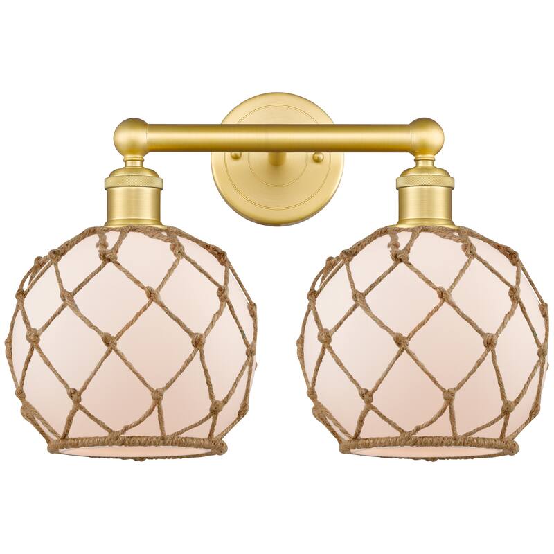 Innovations Lighting Endless Possibilities Edison - Farmhouse Rope - 2 Light 17" Bath Vanity Light - White Glass with Brown Rope/Satin Gold
