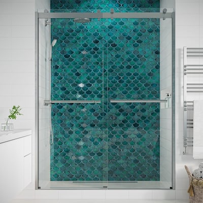 Seawin Mara Frameless ByPass Sliding Glass Shower Door 56 - 60 in. W x 78 in. H 3/8 in. (10 mm) Thick Clear Tempered Glass