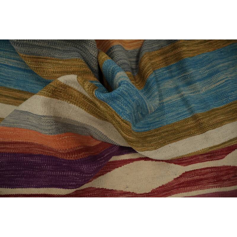 Hand Woven Oriental 100% Wool Carpet Southwestern Modern Multi-Colored Kilim Area Rug - 10' 9'' X 8' 0''