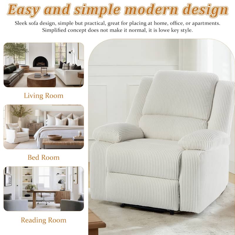 Corduroy Manual Recliner Chair with Footrest