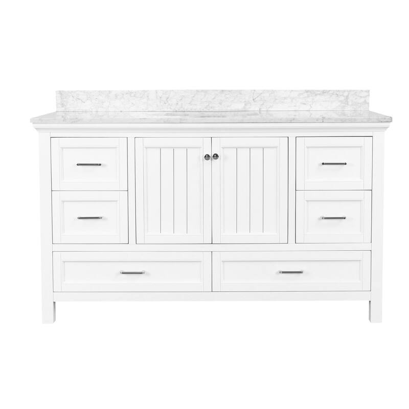 KitchenBathCollection Paige 60" Single Bathroom Vanity with Carrara Marble Top