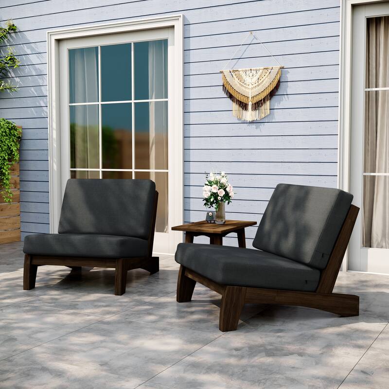 Outdoor Furniture Wood Armless Loveseat Sofa With Cushion - 2 Chairs - Dark Gray/Brown