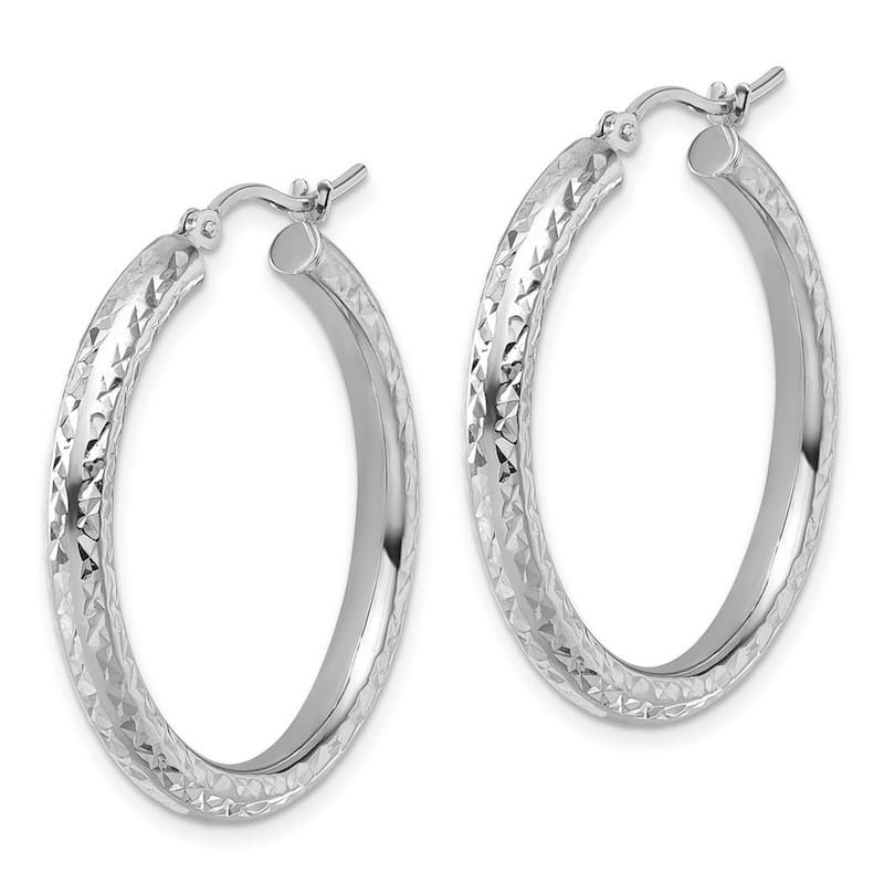 Curata 14k White Gold Sparkle Cut Round Hoop Earrings - 30x30mm