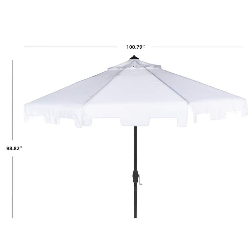 SAFAVIEH Sinica Aluminum Tilt And Crank 9-Foot Crank Market Patio Umbrella with Flap