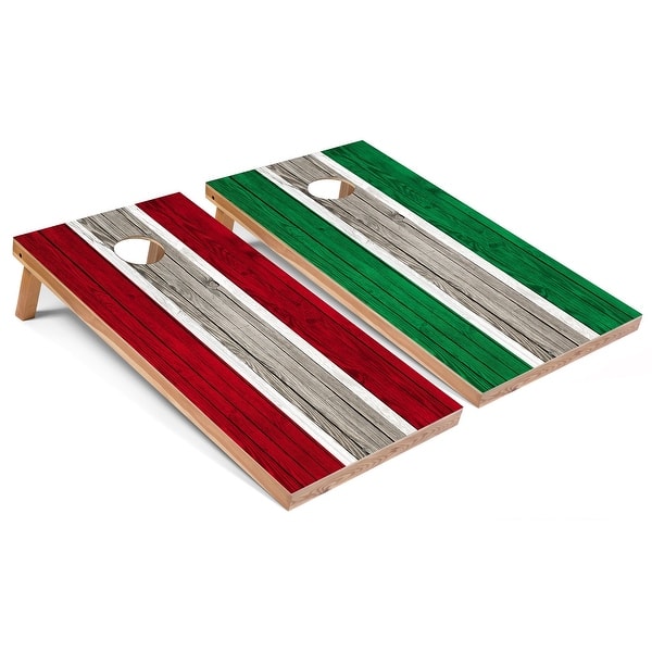 slide 2 of 7, Red and Kelly Striped Outdoor Cornhole Set All-Weather 2x4 - Include ALL Accessories