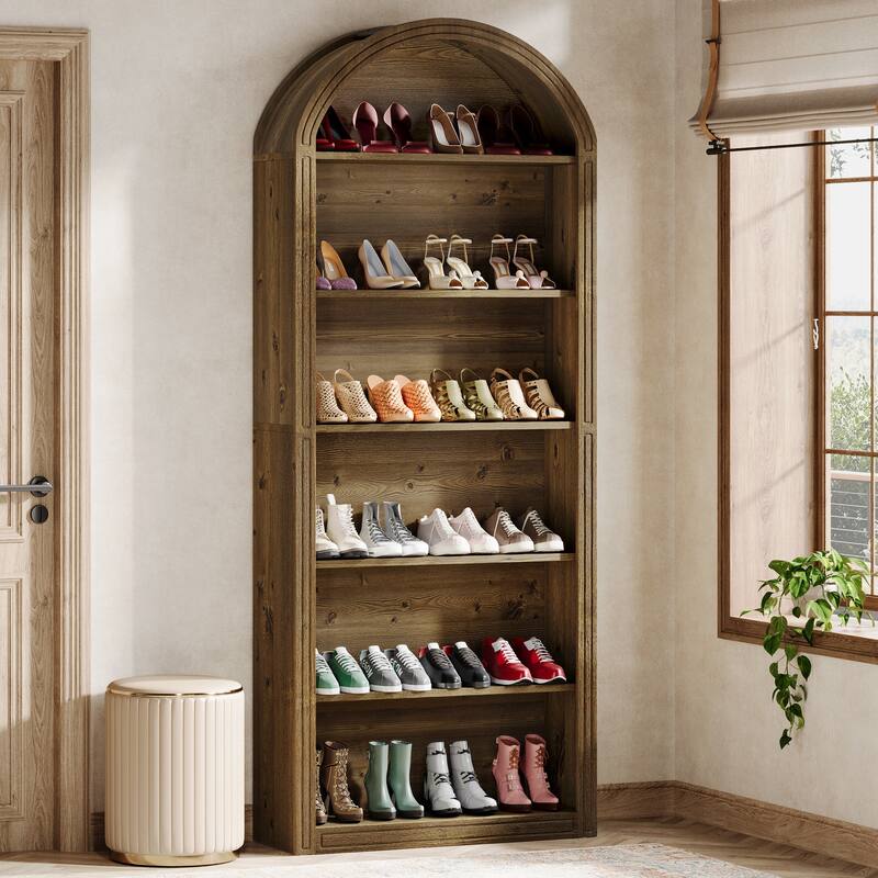 Tall Shoe Storage Cabinet for Entryway - 6-Tier - Brown