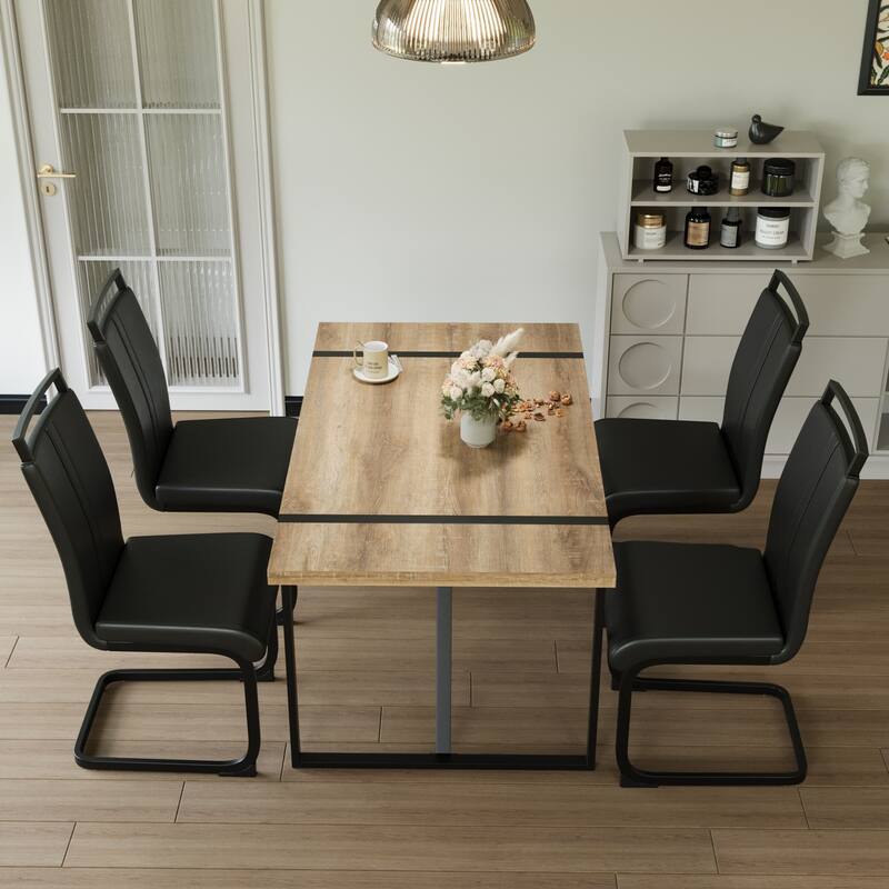 Leather Armless Dining Chairs, Retro Dining Table Coffee Table with Metal Frame, Home Office Table and Chair Set