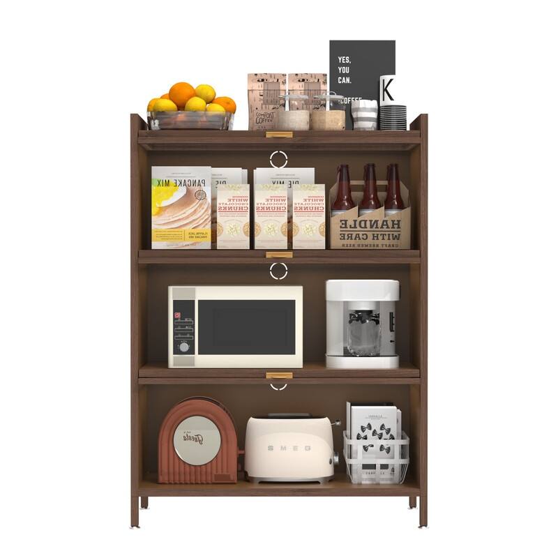 44" Walnut Finish Steel Storage Cabinet - 3-Tier Flip Door Organizer