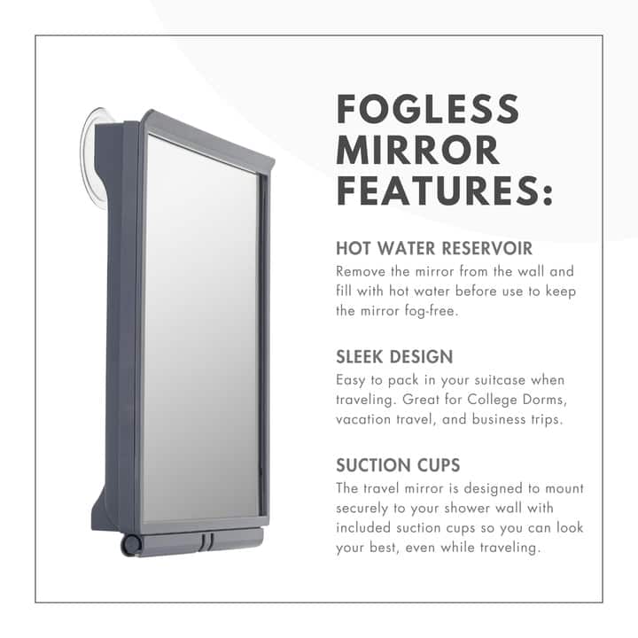 "ToiletTree Products Travel/Dorm Fogless Shower Shaving Bathroom Mirror with Squeegee Travel Makeup, and Grooming - Gray