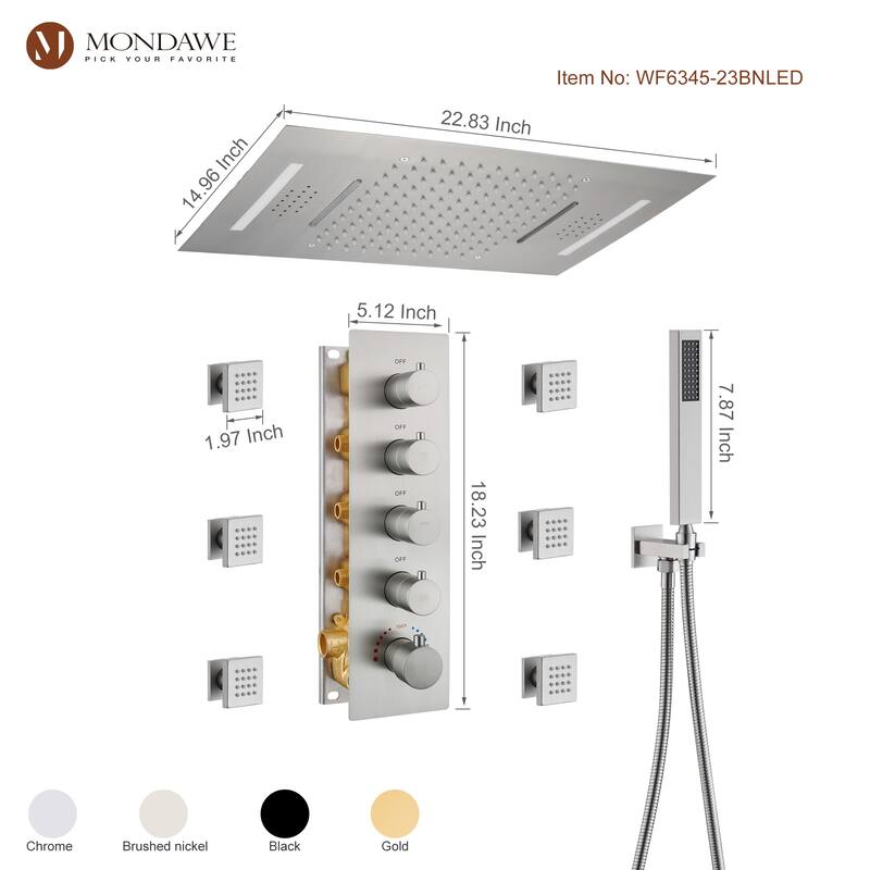 64 Colors LED Light and Music Ceiling Mounted Thermostatic Shower System