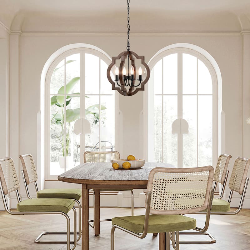 Adoncia 4-light Brown Natural Wood and Antique Black Metal Chandelier - Brown Natural Wood and Antique Black