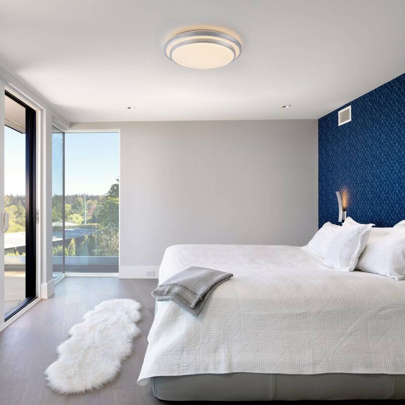 C Cattleya Brushed Nickel 3CCT LED Flush Mount Ceiling Light with Acrylic Shade - Brushed-Nickel