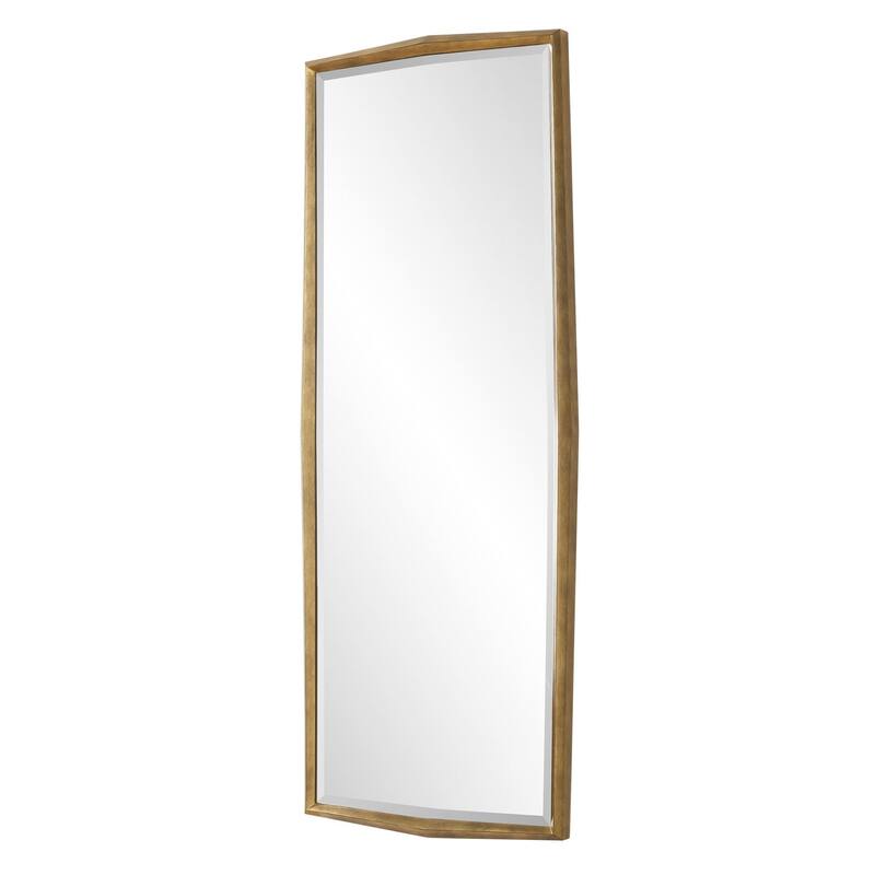 Faceted Profile Wood Framed Beveled Dressing Mirror - 76" - Antiqued Gold Finish