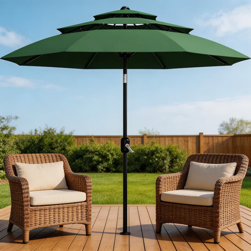 10Ft 3-Tier Patio Umbrella, with Vents, Easy Crank & Tilt - Dark Green