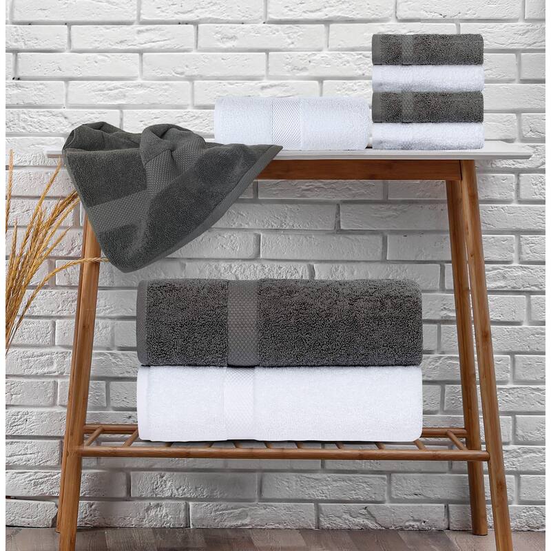 White Classic Luxury Cotton 8Pc Multi Size Towel Set [2 Bath Towels, 2 Hand Towels, 4 Washcloths]
