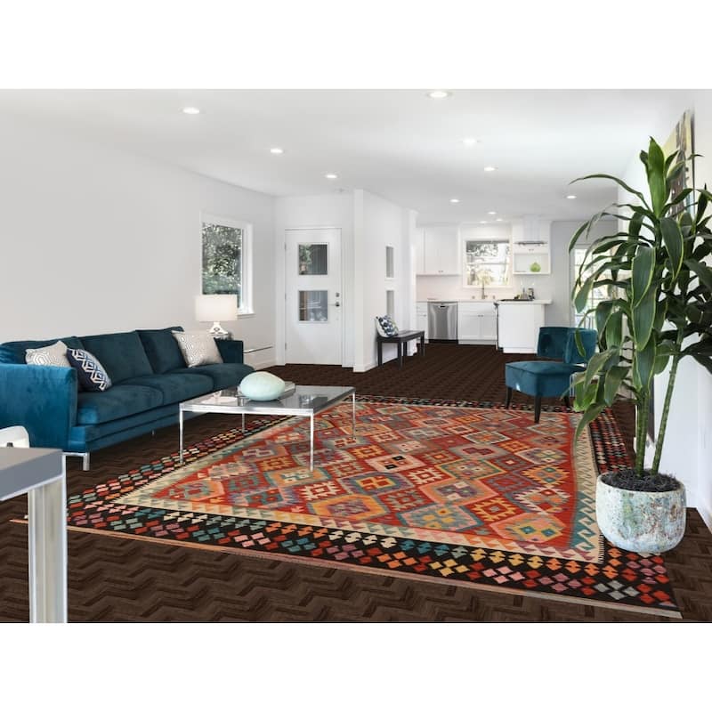 South Western Style Kilim Oriental Area Rug Hand-Woven Wool Carpet - 8'2"x 11'5"