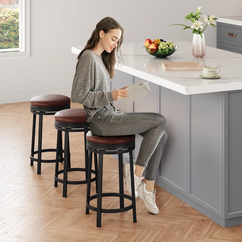 Swivel Bar Stool, 24.4" Counter Height Upholstered PU Leather Cushion