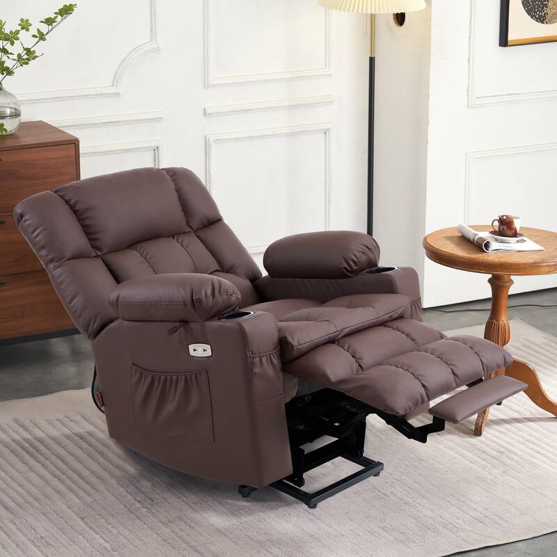 MCombo Medium Dual Motor Power Lift Recliner Chair Infinite Position, Massage and Heat, Extended Footrest, Faux Leather 7890