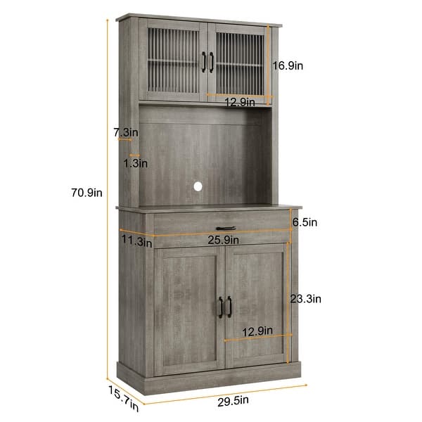 dimension image slide 1 of 2, Garvee Kitchen Pantry Cabinet with Microwave Stand and Coffee Bar, 71" Tall Hutch Storage Cabinet, Wooden Buffet Cabinet