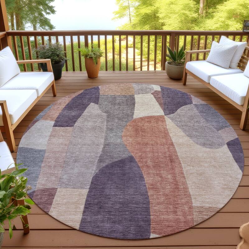 Machine Washable Indoor/ Outdoor Contemporary Layers Chantille Rug - Plum - 8' x 8'
