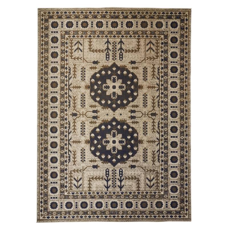 Hurst Medallion Vintage Style Transitional Kilim Area Rug - 10' x 13'-2" - Light Gray/Warm Dark Gray/Midnight Navy Blue