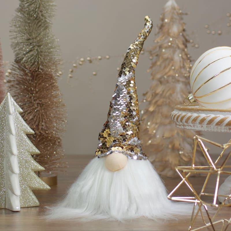 12" Elf Silver and Gold Sequin Hat Tabletop Christmas Decoration