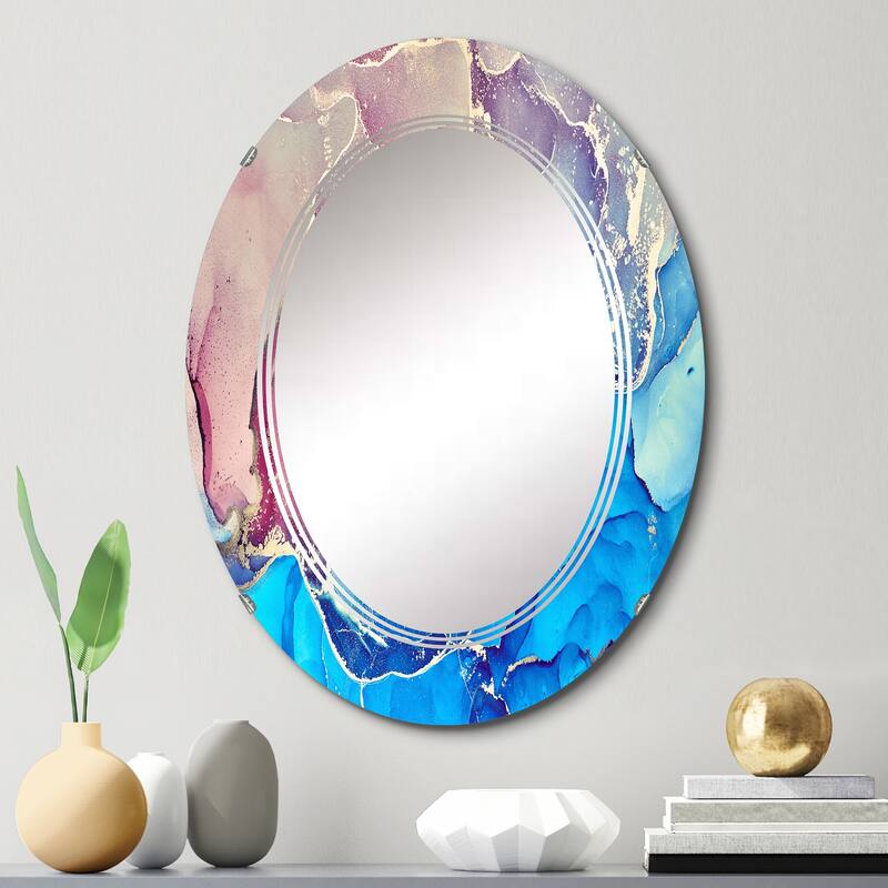 Designart 'Blue And Purple Liquid Art I' Printed Modern Wall Mirror - 20in.x30in.