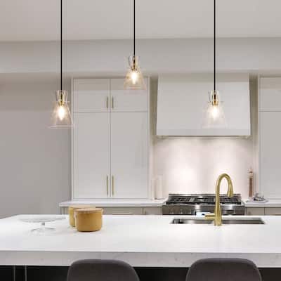Liniya Modern Contemporary Mini Pendant 1-light Black Gold Dimmable Light with Elegant Abstract Seeded Glass