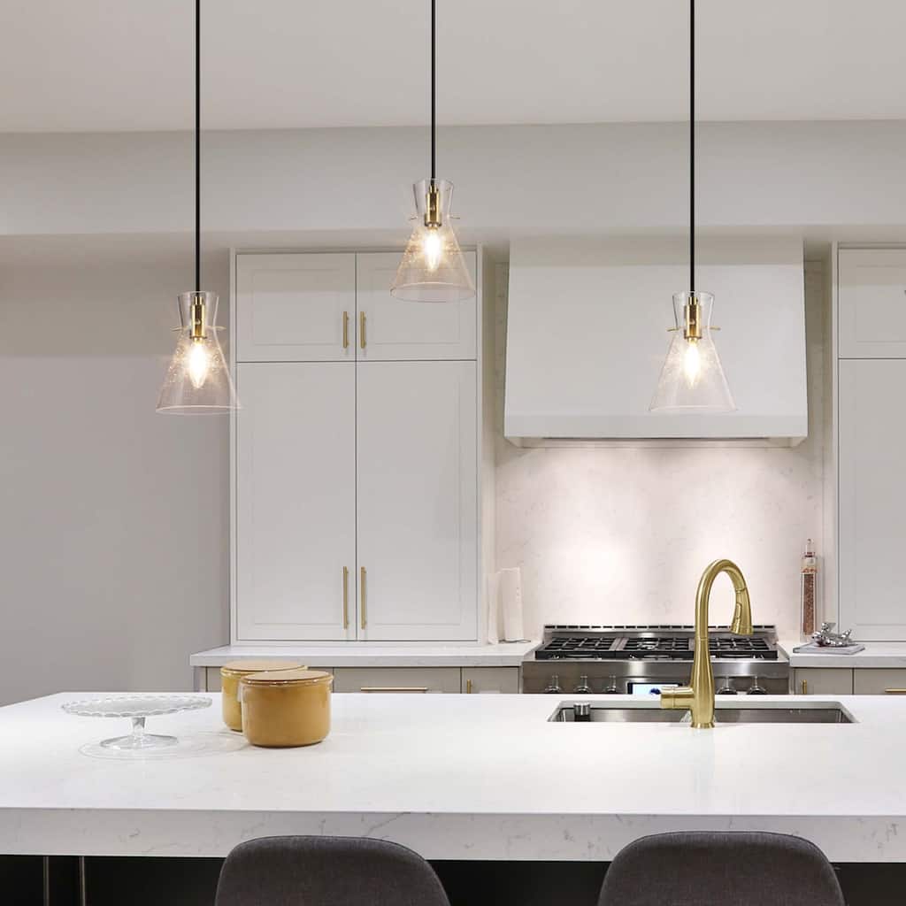 Liniya Modern Contemporary Mini Pendant 1-light Black Gold Dimmable Light with Elegant Abstract Seeded Glass