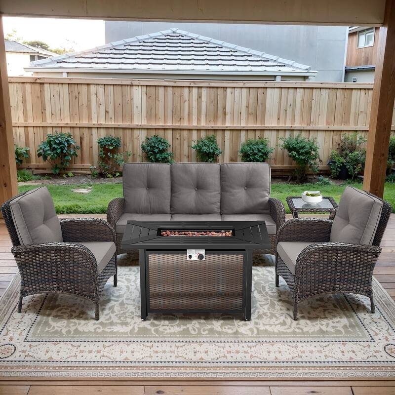 Gymojoy Outdoor Fire Pit Conversation Set, 3-Seat Sofa & Chairs Patio Furniture Set